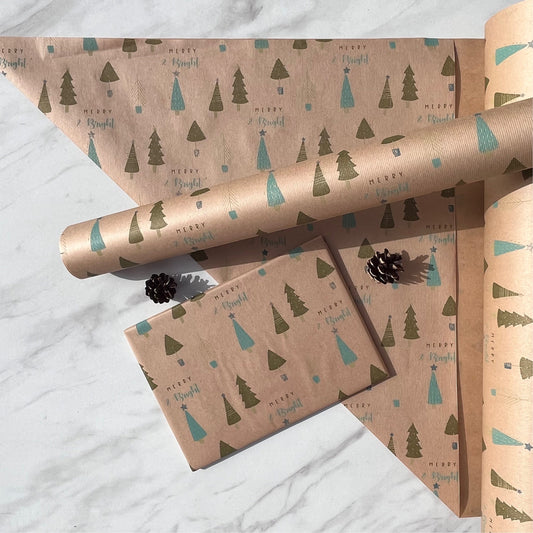 Wrapping Paper Christmas Lonesome Pine 50CM Wide Eco Friendly, 100% Recycled Kraft | Recyclable, Sustainable, Plastic Free Gift Wrap