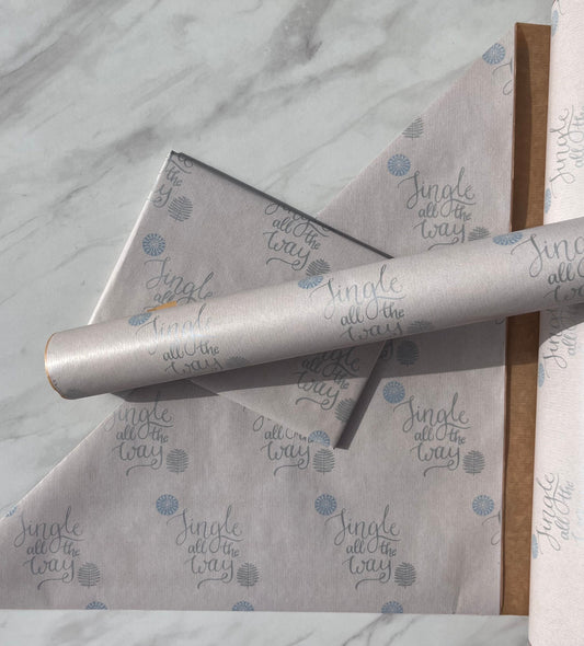 Wrapping Paper Christmas Jingle All The Way 50CM Wide Eco Friendly, 100% Recycled Kraft | Recyclable, Sustainable, Plastic Free Gift Wrap