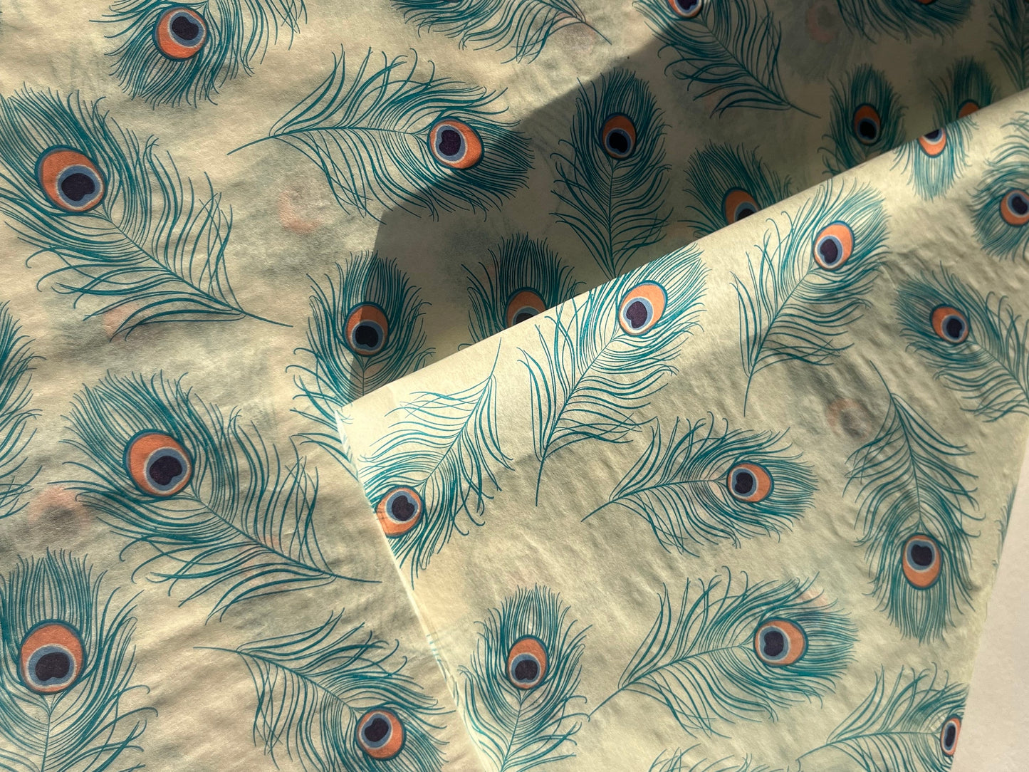 Tissue Paper Peacock Feathers Print Luxury Thick 18GSM Sheets Eco Friendly Full Size 75cm x 50cm 1-10 Sheets Folded