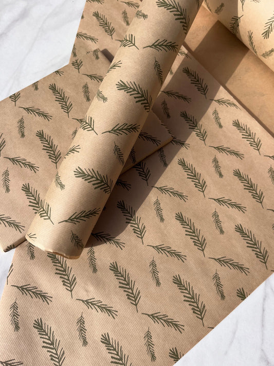 Wrapping Paper Christmas Ferns 50CM Wide Eco Friendly, 100% Recycled Kraft | Recyclable, Sustainable, Plastic Free Gift Wrap