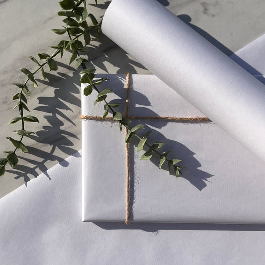 Wrapping Paper Ice White Lined 50CM Wide Eco Friendly, 100% Recycled Kraft | Recyclable, Sustainable, Plastic Free Gift Wrap