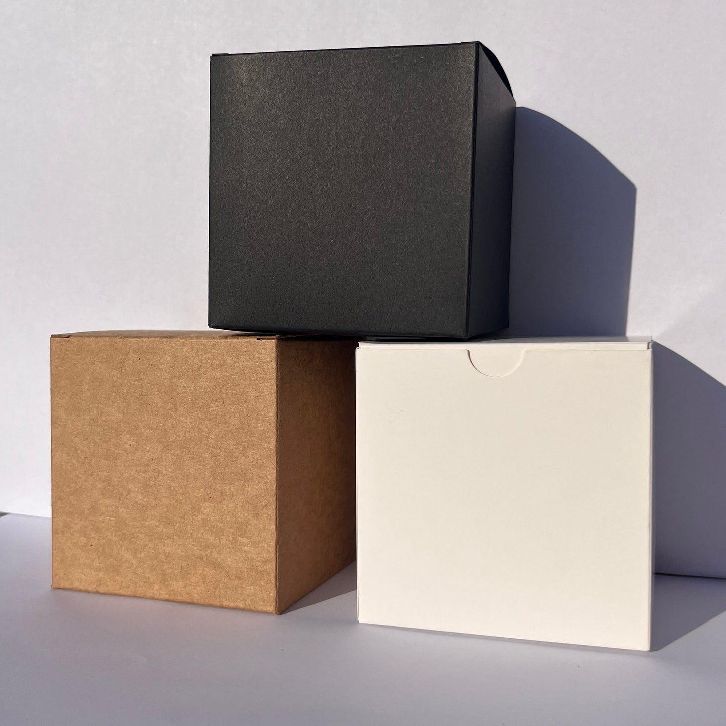 Black Matt Kraft Coloured Flat Pack Gift Candle Boxes 10x10x10 cm, Advent Calendar, Recycled and recyclable.