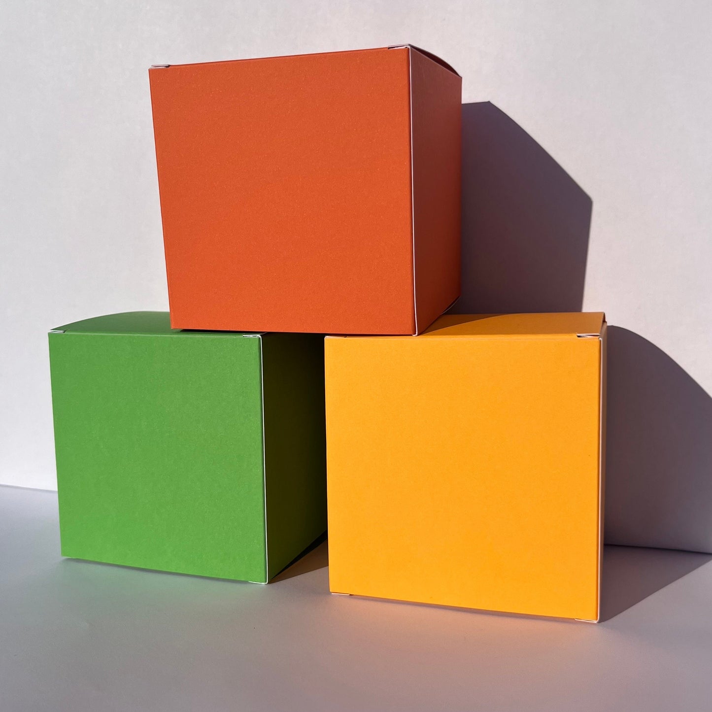 Bright Yellow Kraft Coloured Flat Pack Gift Candle Boxes 10x10x10 cm, Advent Calendar, Recycled and recyclable.
