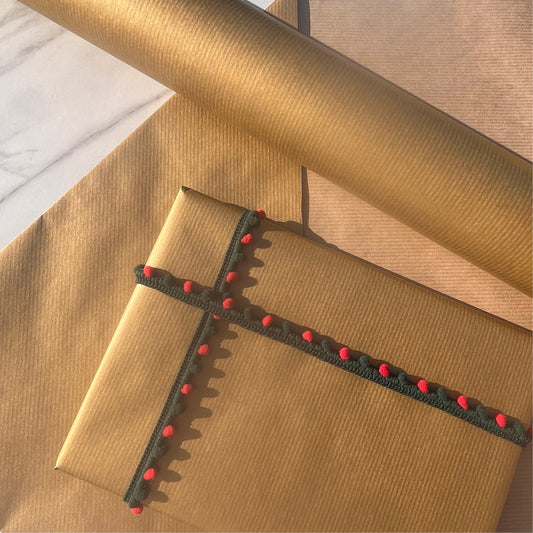 Wrapping Paper Metallic Gold Lined 50CM Wide Eco Friendly, 100% Recycled Kraft | Recyclable, Sustainable, Plastic Free Gift Wrap