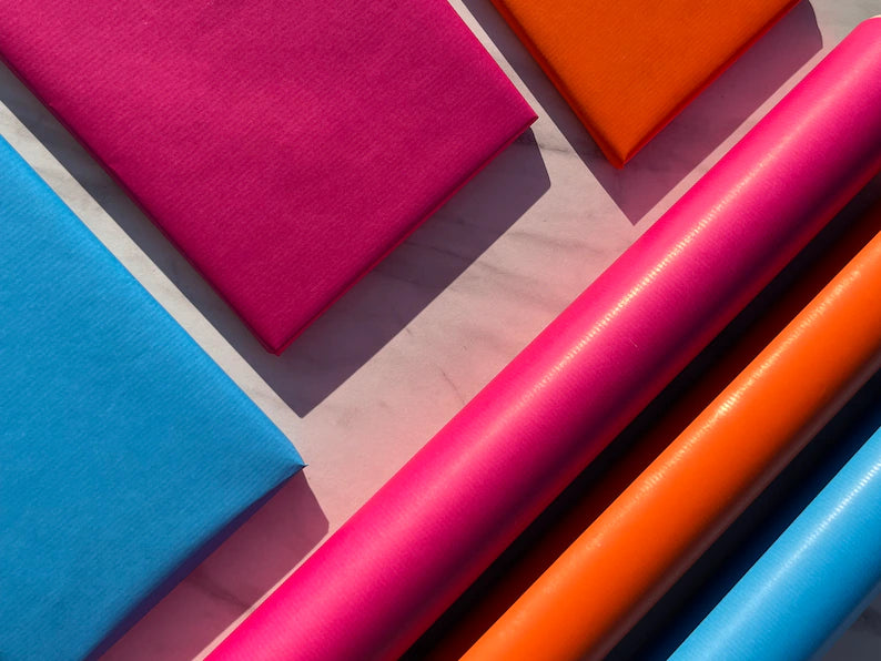 Wrapping Paper Pink Orange and Blue 50CM Wide Eco Friendly, 100% Recycled Kraft | Recyclable, Sustainable, Plastic Free Gift Wrap