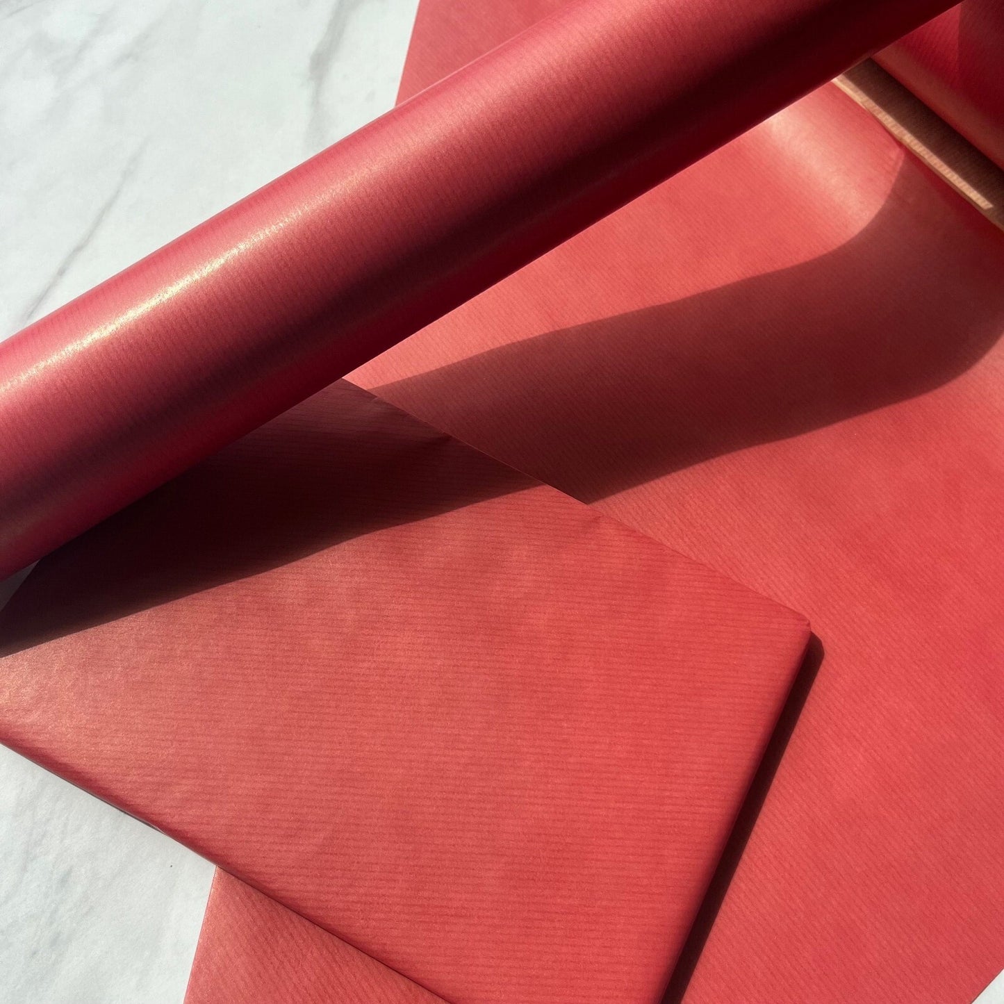 Wrapping Paper Red Lined 50CM Wide Eco Friendly, 100% Recycled Kraft | Recyclable, Sustainable, Plastic Free Gift Wrap