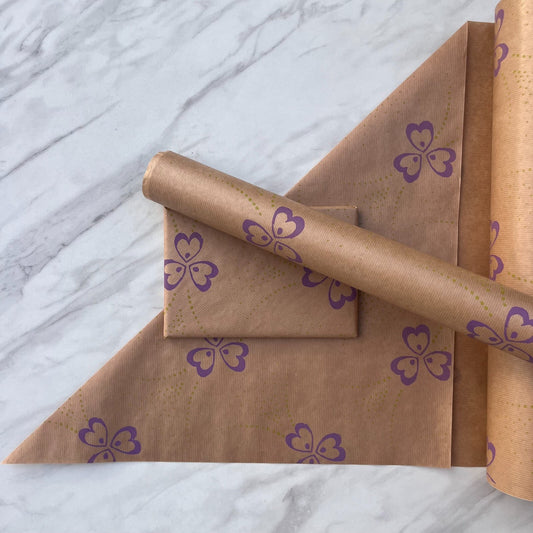 Wrapping Paper Purple Flowers 50CM Wide Eco Friendly, 100% Recycled Kraft | Recyclable, Sustainable, Plastic Free Gift Wrap