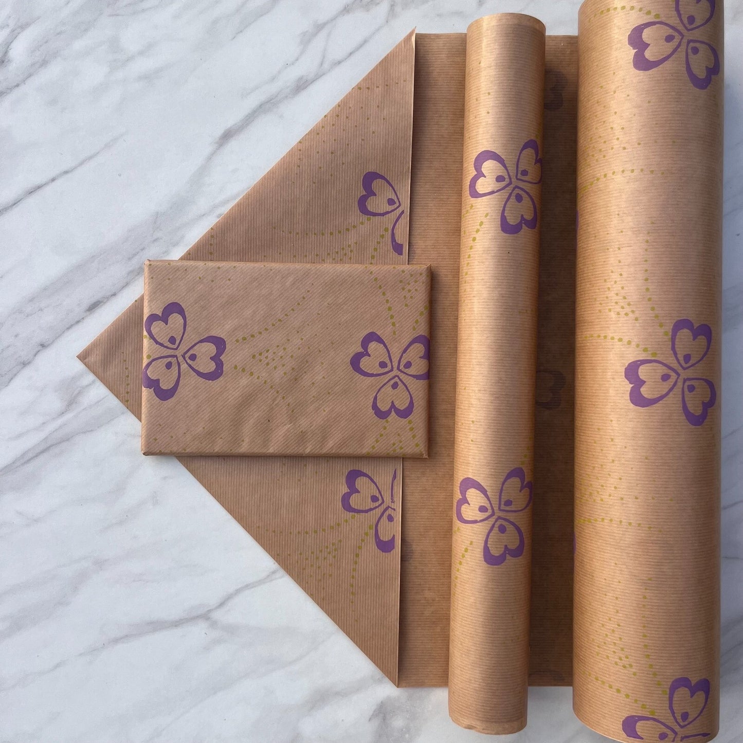 Wrapping Paper Purple Flowers 50CM Wide Eco Friendly, 100% Recycled Kraft | Recyclable, Sustainable, Plastic Free Gift Wrap