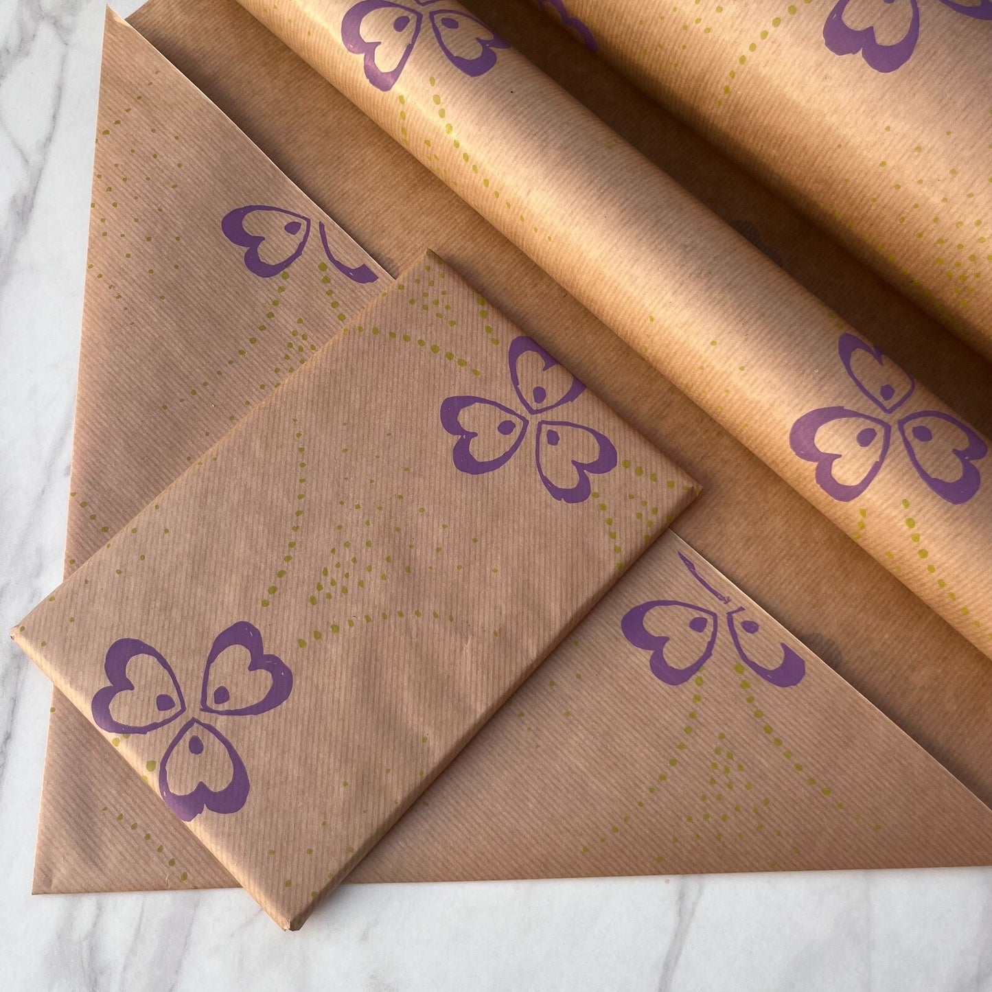 Wrapping Paper Purple Flowers 50CM Wide Eco Friendly, 100% Recycled Kraft | Recyclable, Sustainable, Plastic Free Gift Wrap