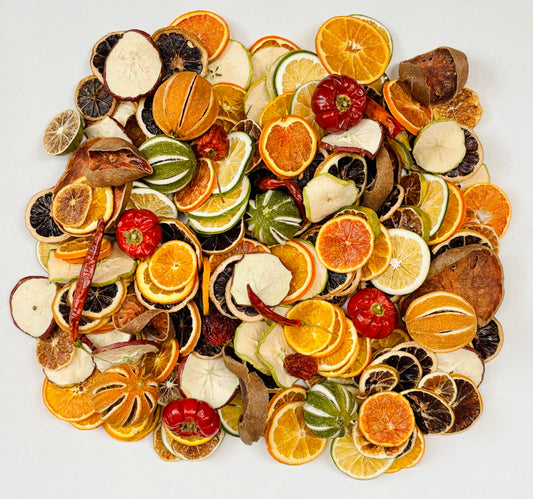 Decorative Dried Fruit Mix Contains Whole Oranges & Limes, Bellani Slices, Grapefruit Slices, Orange Slices, Lime Slices, Green & Red Apple Slices, Lemon Slices, Mini Pumpkins & Chillies