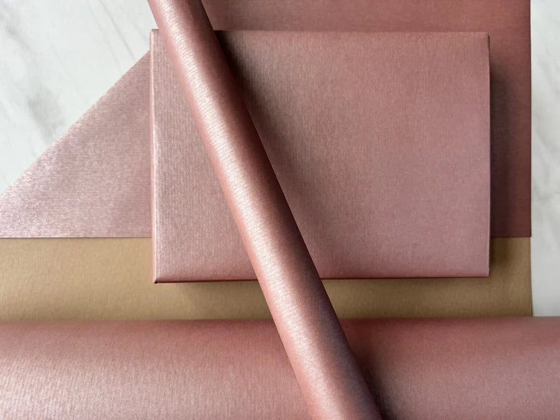 Pink Rose Gold Ribbed Christmas Eco Friendly Gift Wrapping Paper, 100% Recycled & Recyclable, Kraft Wrapping Paper