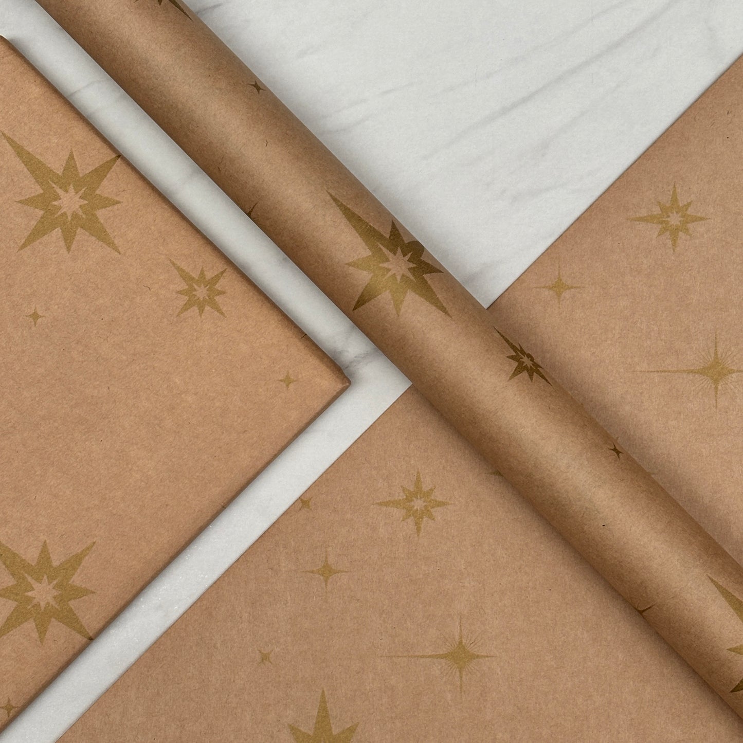 Wrapping Paper Christmas Gold Stars 50CM Wide Eco Friendly, 100% Recycled Kraft | Recyclable, Sustainable, Plastic Free Gift Wrap