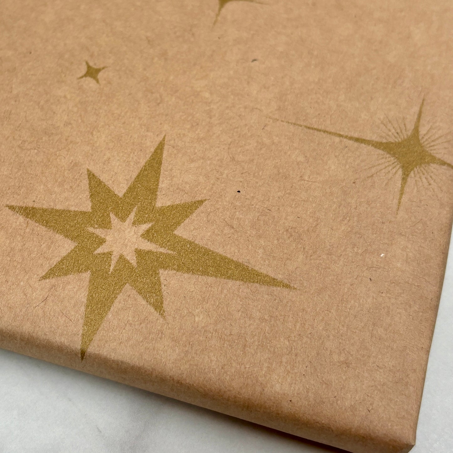 Wrapping Paper Christmas Gold Stars 50CM Wide Eco Friendly, 100% Recycled Kraft | Recyclable, Sustainable, Plastic Free Gift Wrap
