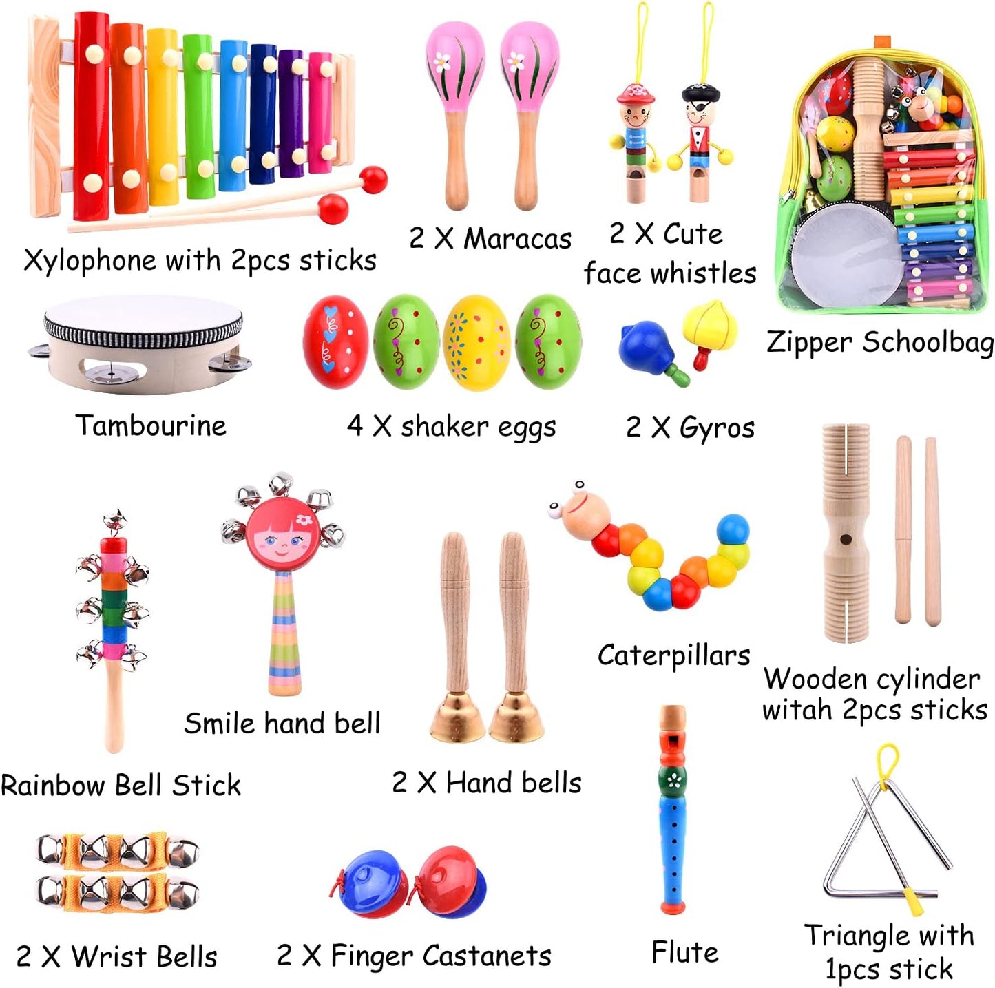 30-Piece Toddler Musical Instruments Set – Wooden Sensory & Educational Percussion Toys for Kids