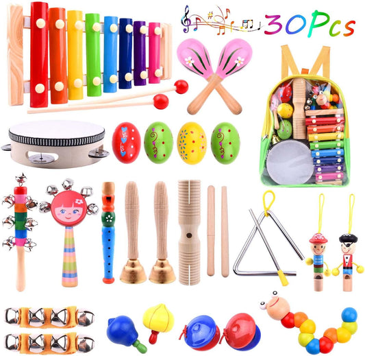30-Piece Toddler Musical Instruments Set – Wooden Sensory & Educational Percussion Toys for Kids