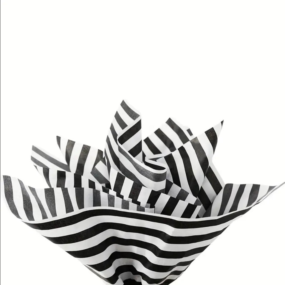 Tissue Paper Black & White Stripe Luxury Thick 18GSM Sheets Eco Friendly Full Size 75cm x 50cm 1-10 Sheets Folded