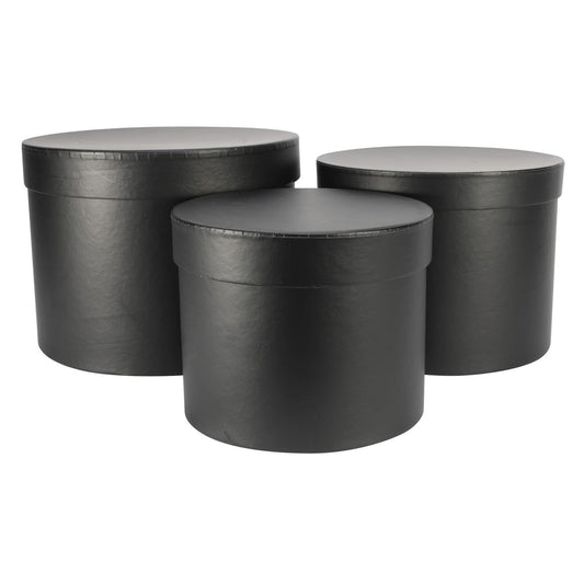 Hat Boxes Set Of 3 Round Storage Boxes, Black, Designer Flower Pot, Eco Friendly