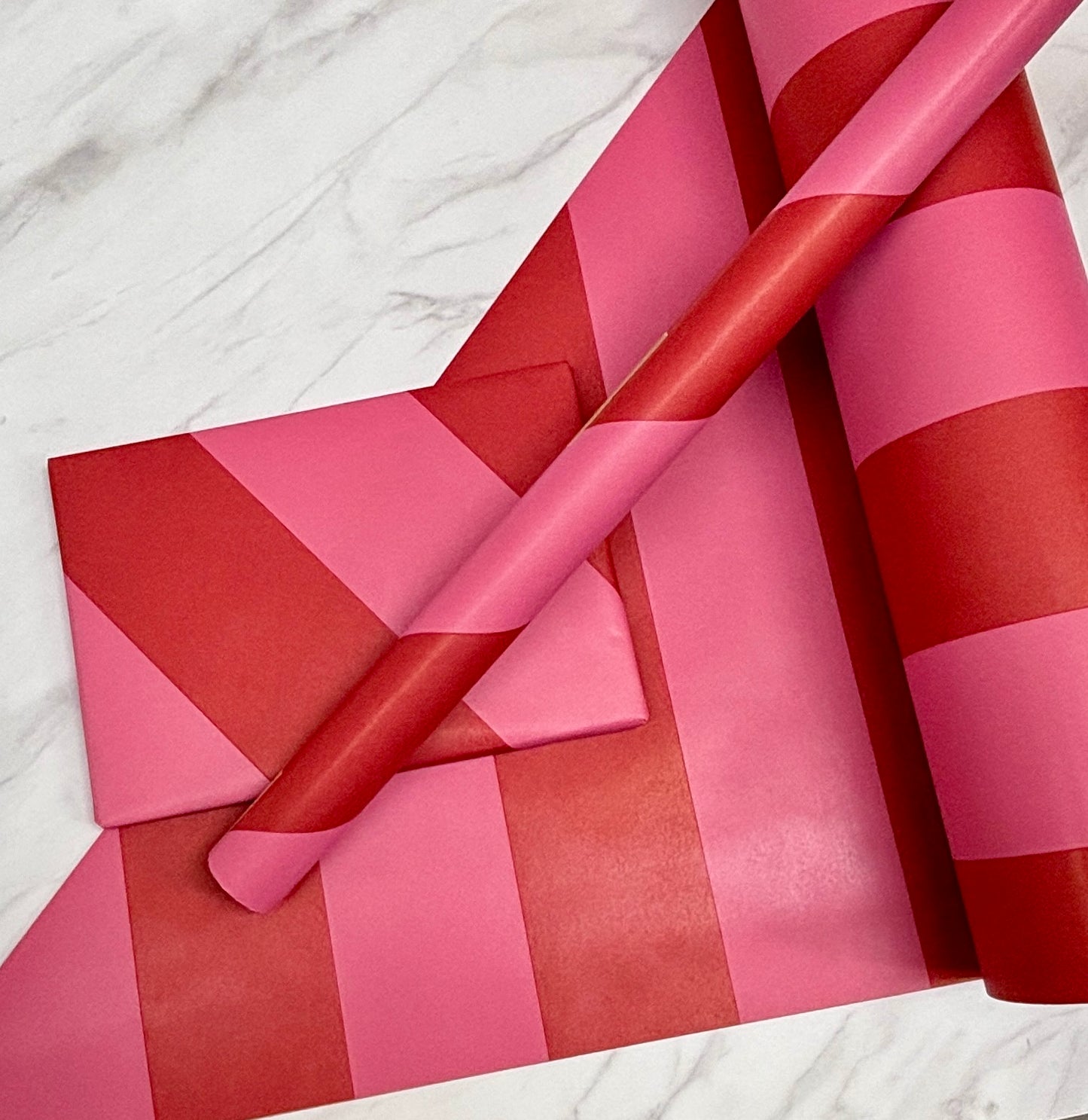 Wrapping Paper Pink Painted Stripes 50CM Wide Eco Friendly, 100% Recycled Kraft | Recyclable, Sustainable, Plastic Free Gift Wrap