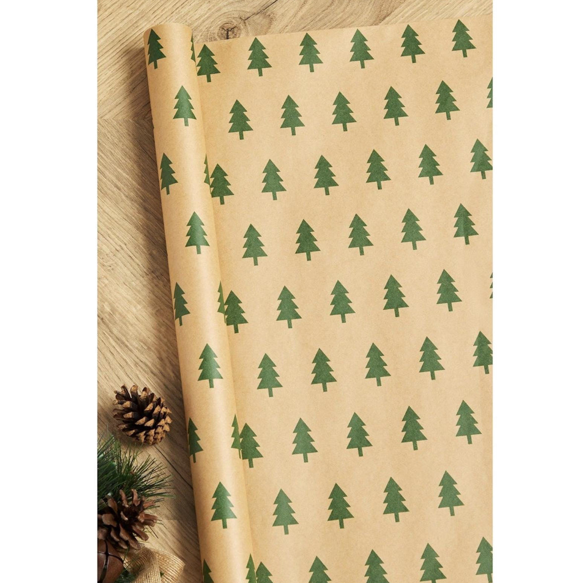 Green Trees 5 Metres Luxury Christmas Eco Friendly Kraft Gift Wrapping Paper, 100% Recycled & Recyclable Delivered In Eco Friendly Packaging