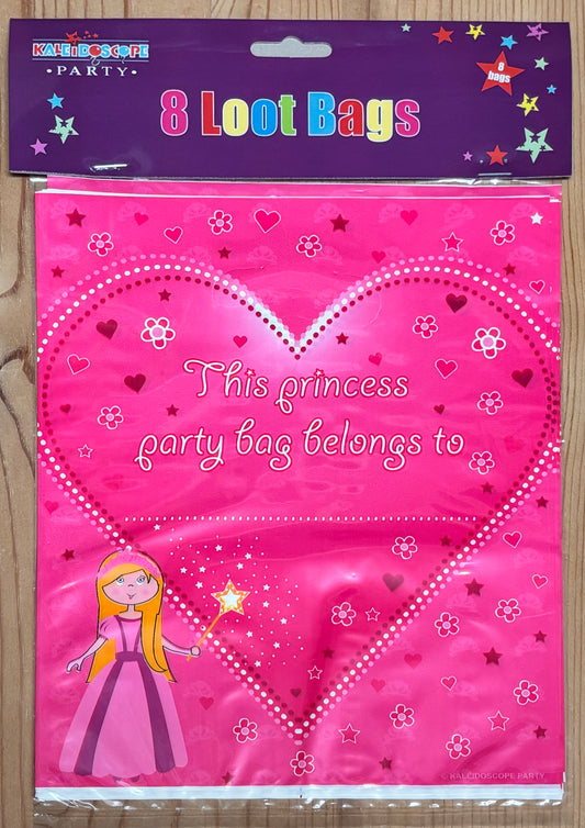 Princess Party Loot Bags – 8 Pack Girls Birthday Favour Bags | Pink Goody Bags for Kids Parties