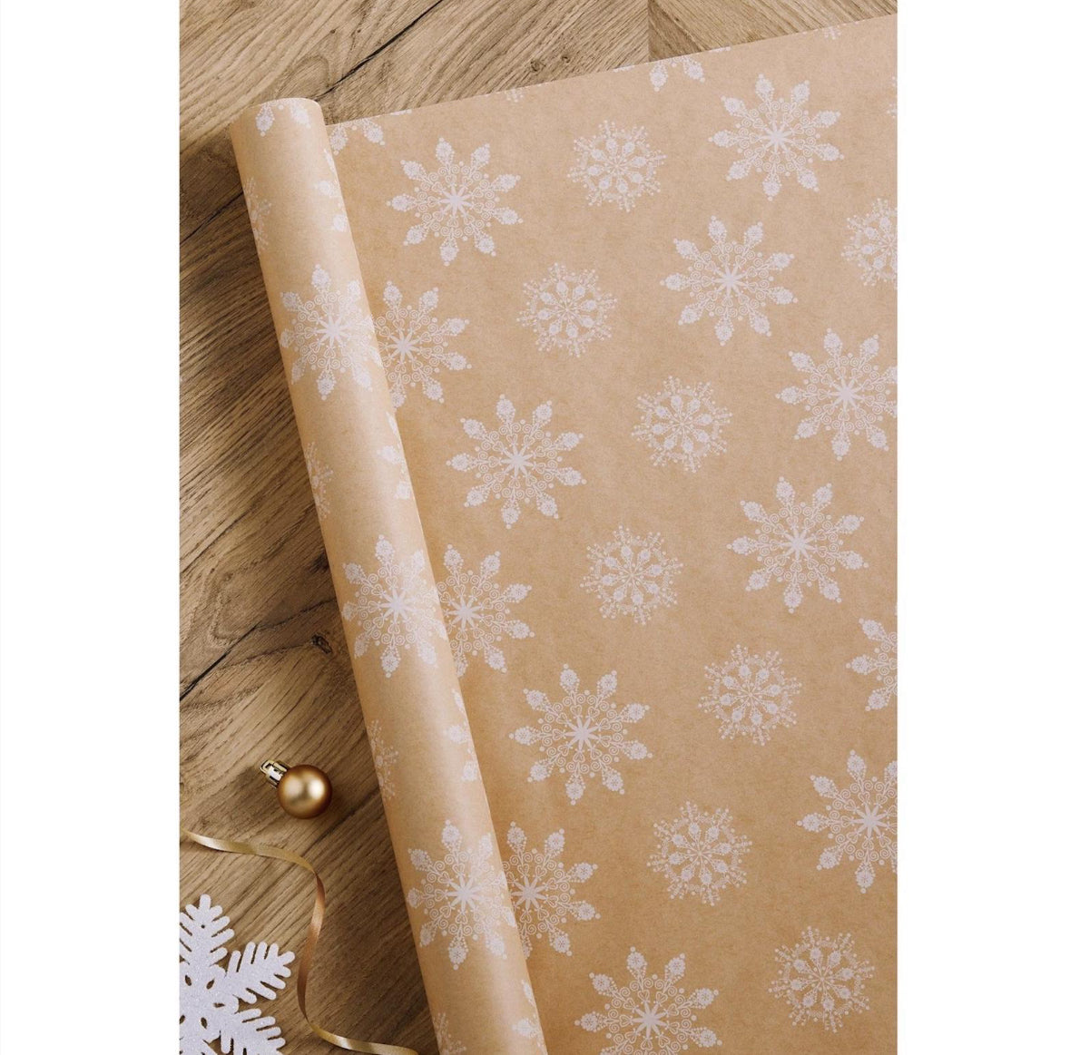 Snowflake 5 Metres Luxury Christmas Eco Friendly Kraft Gift Wrapping Paper, 100% Recycled & Recyclable Delivered In Eco Friendly Packaging.