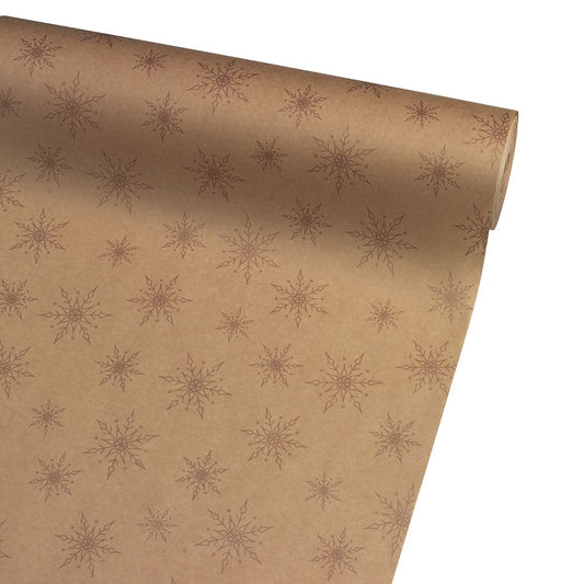 Christmas Wrapping Paper Rose Gold Snowflakes 50CM Wide Eco Friendly Recycled Kraft | Recyclable, Sustainable, Plastic Free Gift Wrap