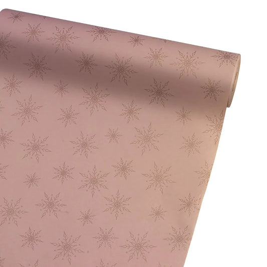 Christmas Wrapping Paper Pink Rose Gold Snowflakes 50CM Wide Eco Friendly Recycled Kraft | Recyclable, Sustainable, Plastic Free Gift Wrap