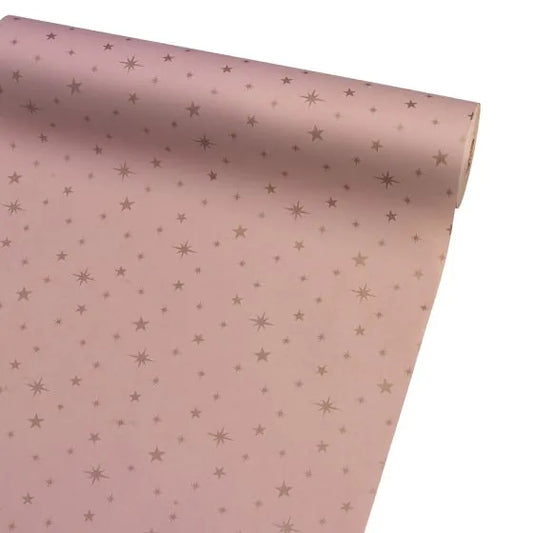 Christmas Wrapping Paper Pink Rose Gold Stars 50CM Wide Eco Friendly Recycled Kraft | Recyclable, Sustainable, Plastic Free Gift Wrap