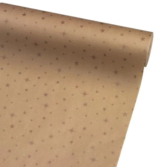 Christmas Wrapping Paper Rose Gold Stars 50CM Wide Eco Friendly Recycled Kraft | Recyclable, Sustainable, Plastic Free Gift Wrap