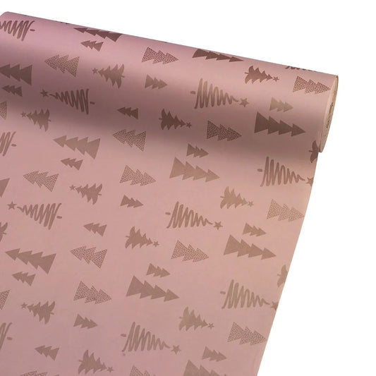 Christmas Wrapping Paper Pink Rose Gold Trees 50CM Wide Eco Friendly Recycled Kraft | Recyclable, Sustainable, Plastic Free Gift Wrap