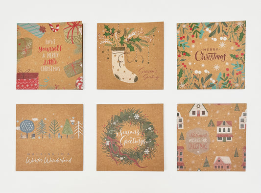 Eco Christmas Cards – Recyclable Kraft Greeting Card Set with Envelopes (Pack of 6–32)