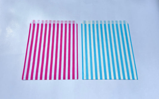 Eco Candy Stripe Paper Party Bags – Pink & Blue | Compostable Sweet & Gift Bags | 180mm x 228mm