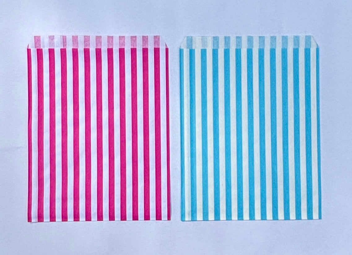 Eco Candy Stripe Paper Party Bags – Pink & Blue | Compostable Sweet & Gift Bags | 180mm x 228mm