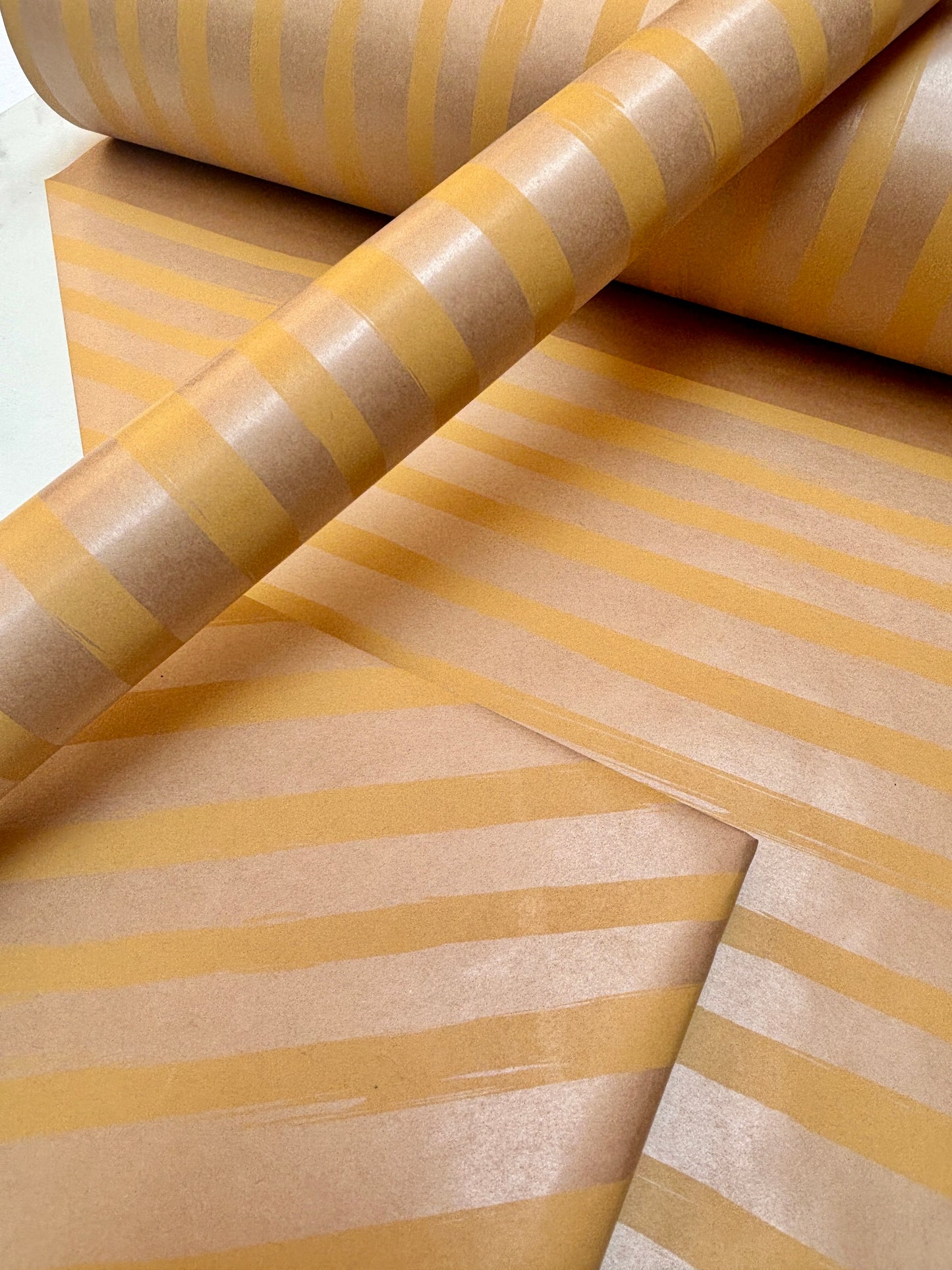 Wrapping Paper Yellow Painted Stripes 50CM Wide Eco Friendly, 100% Recycled Kraft | Recyclable, Sustainable, Plastic Free Gift Wrap