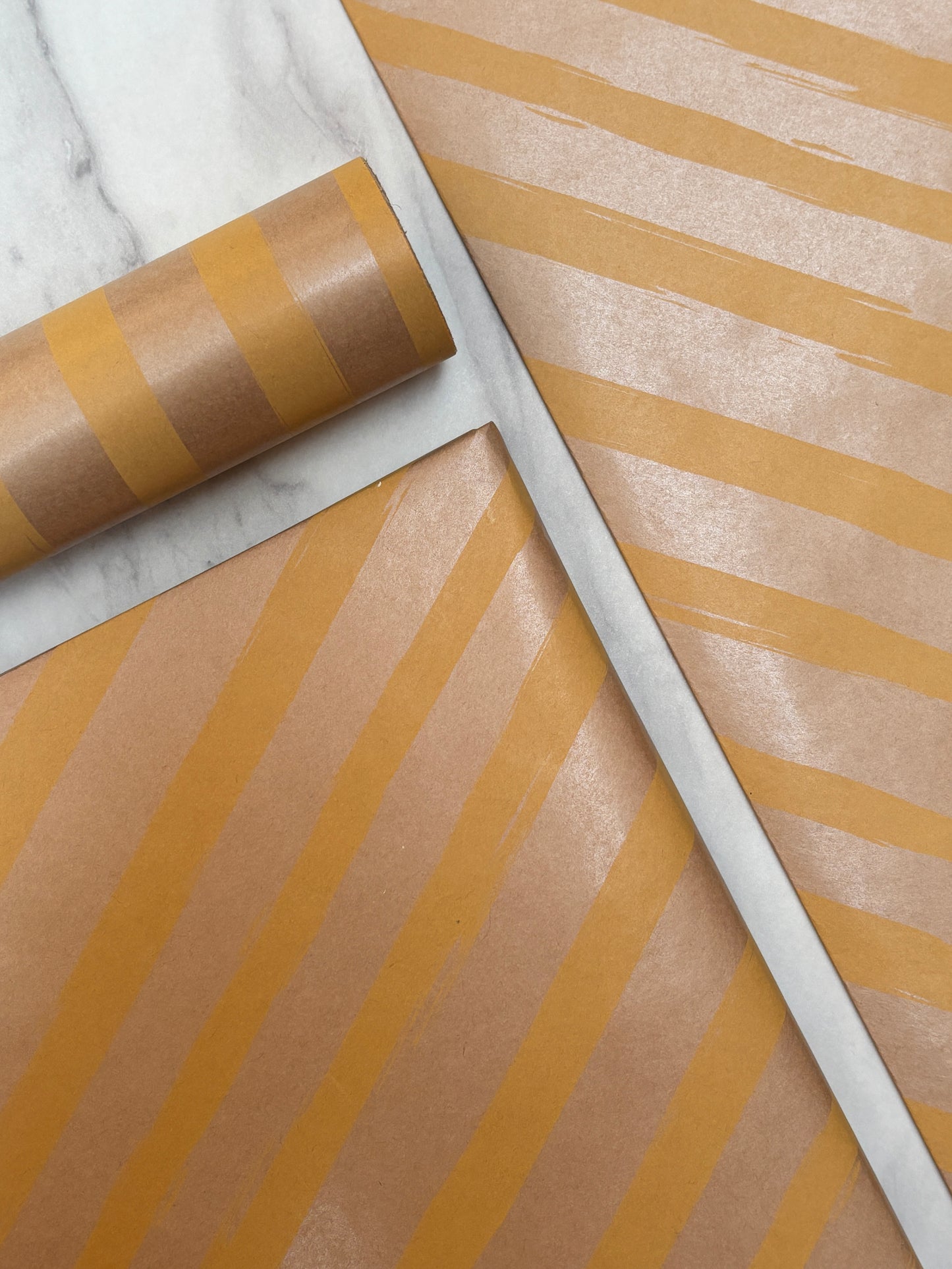 Wrapping Paper Yellow Painted Stripes 50CM Wide Eco Friendly, 100% Recycled Kraft | Recyclable, Sustainable, Plastic Free Gift Wrap