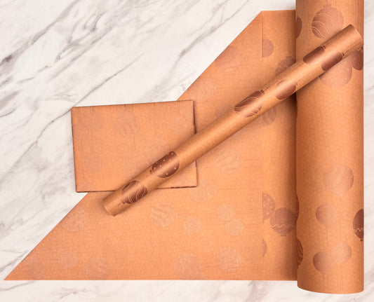 Christmas Wrapping Paper  Rose Gold Baubles 50CM Wide Eco Friendly, 100% Recycled Kraft | Recyclable, Sustainable, Plastic Free Gift Wrap