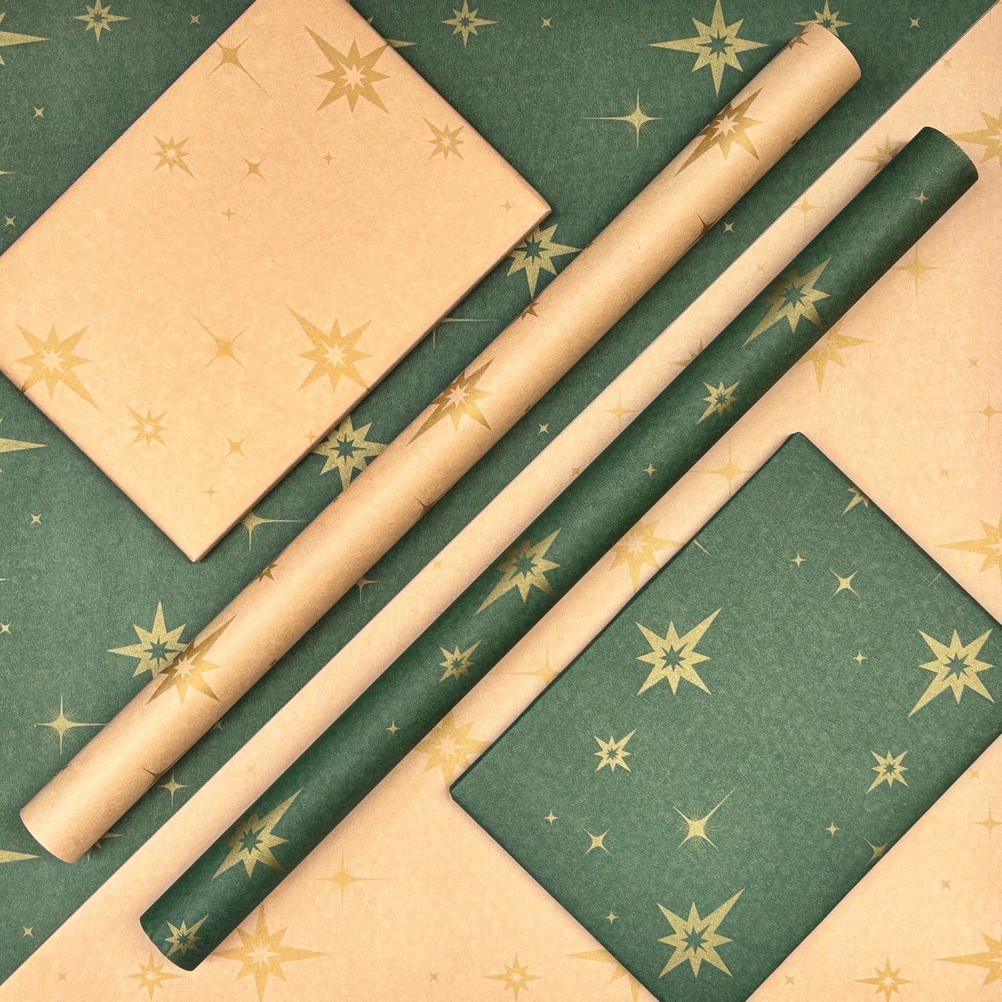 Wrapping Paper Christmas Gold Stars 50CM Wide Eco Friendly, 100% Recycled Kraft | Recyclable, Sustainable, Plastic Free Gift Wrap