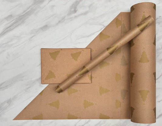 Christmas Wrapping Paper  Gold Trees 50CM Wide Eco Friendly, 100% Recycled Kraft | Recyclable, Sustainable, Plastic Free Gift Wrap