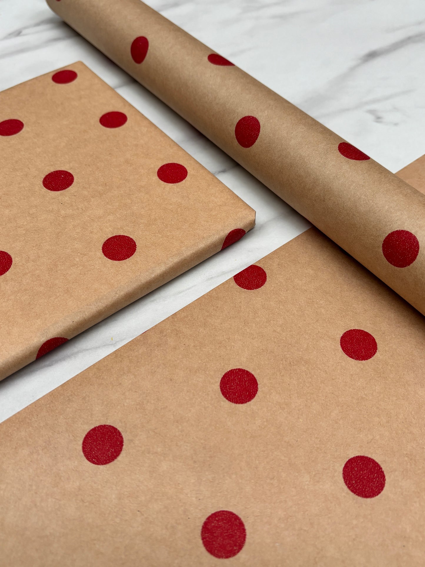 Wrapping Paper Polka Dot Spots (7 Colours) 50CM Wide Eco Friendly, 100% Recycled Kraft | Recyclable, Sustainable, Plastic Free Gift Wrap