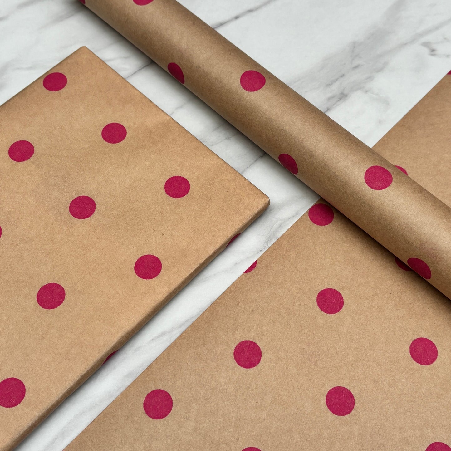 Wrapping Paper Polka Dot Spots (7 Colours) 50CM Wide Eco Friendly, 100% Recycled Kraft | Recyclable, Sustainable, Plastic Free Gift Wrap