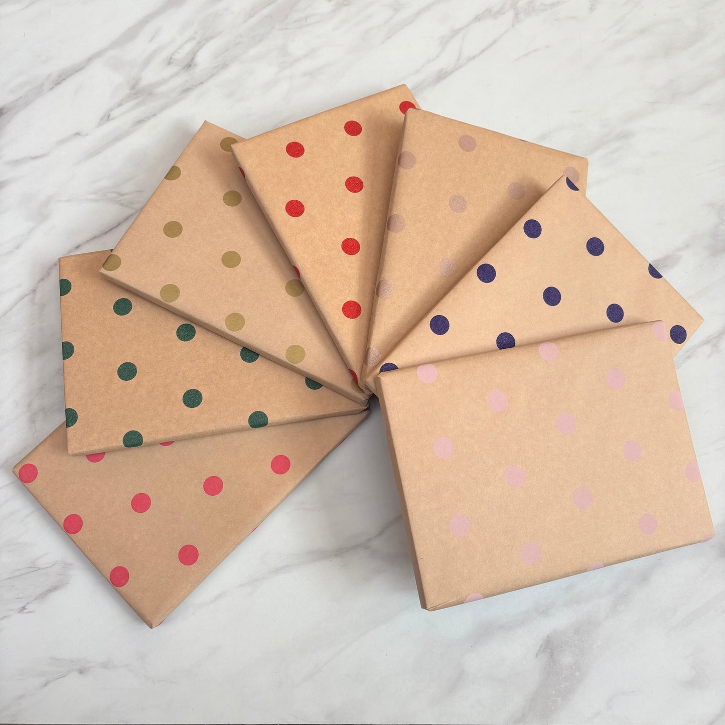 Wrapping Paper Polka Dot Spots (7 Colours) 50CM Wide Eco Friendly, 100% Recycled Kraft | Recyclable, Sustainable, Plastic Free Gift Wrap