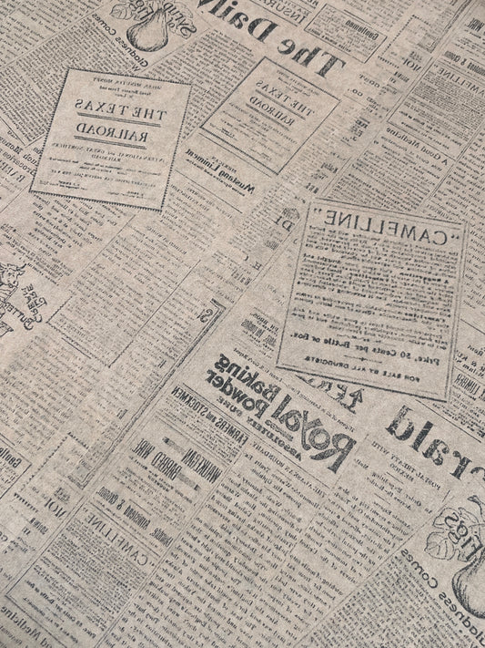 Wrapping Paper Reverse Vintage News Print 50CM Wide Eco Friendly Recycled Kraft | Recyclable, Sustainable, Plastic Free Gift Wrap