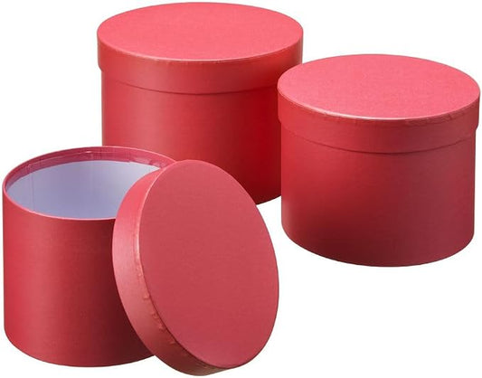 Hat Boxes Set Of 3 Round Storage Boxes, Valentines Red, Designer Flower Pot, Eco Friendly