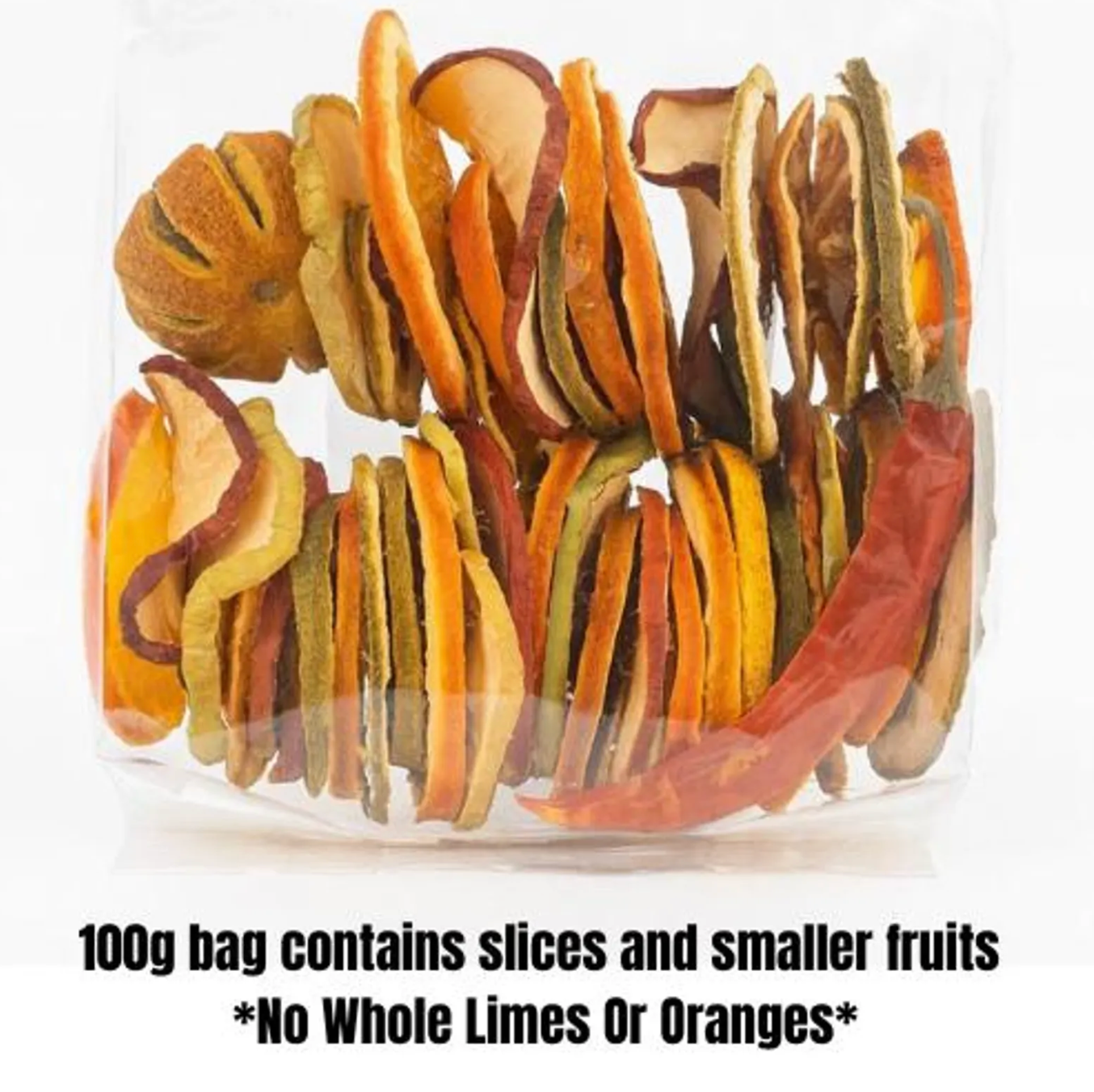 Decorative Dried Fruit Mix Contains Whole Oranges & Limes, Bellani Slices, Grapefruit Slices, Orange Slices, Lime Slices, Green & Red Apple Slices, Lemon Slices Mini Pumpkins, Chillies & Cupressus Cones.