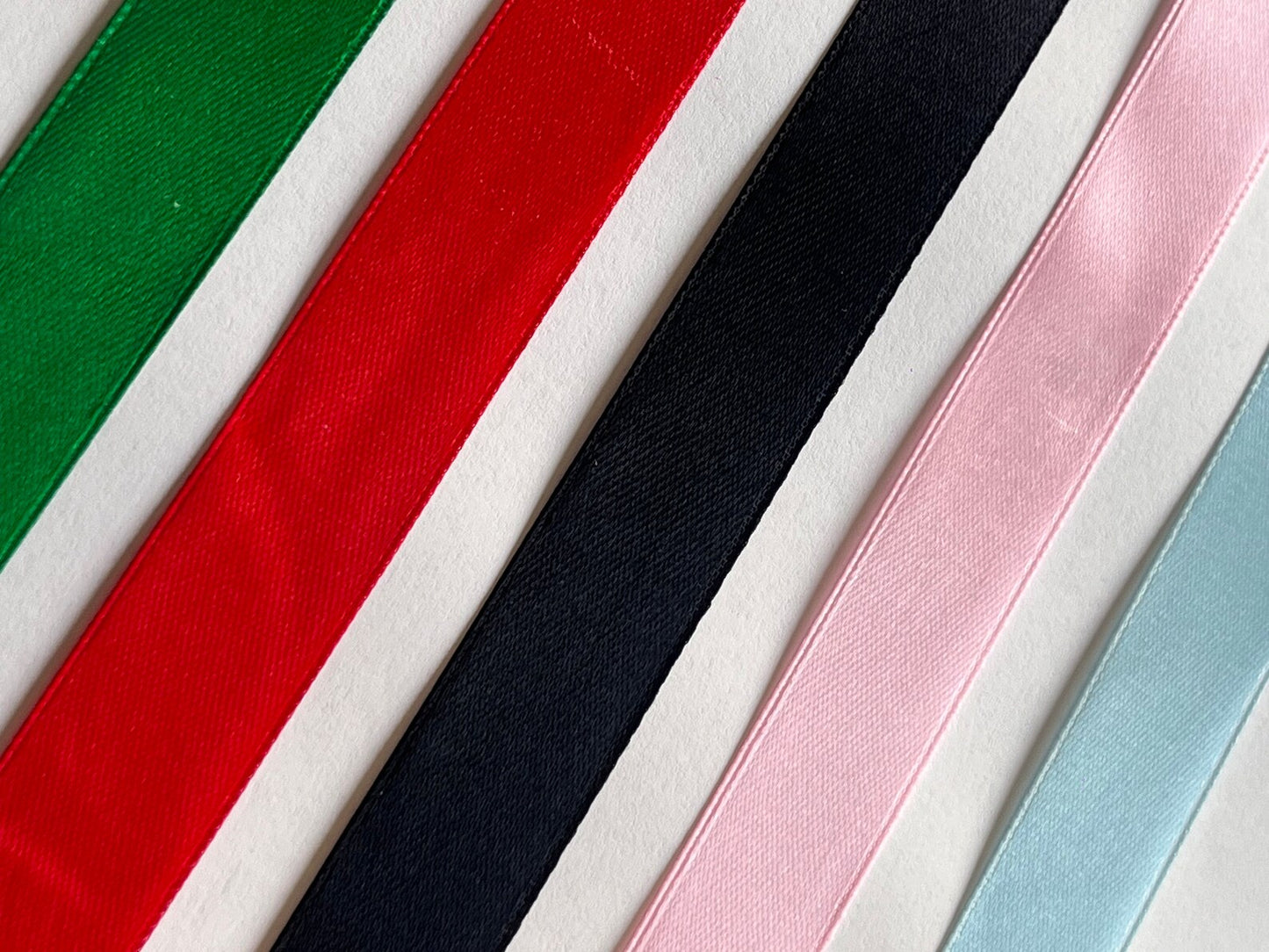 Baby Pink, Baby Blue, Black, Red or Green Satin Ribbon 7.5 or 15 Metres Long 2cm Wide.