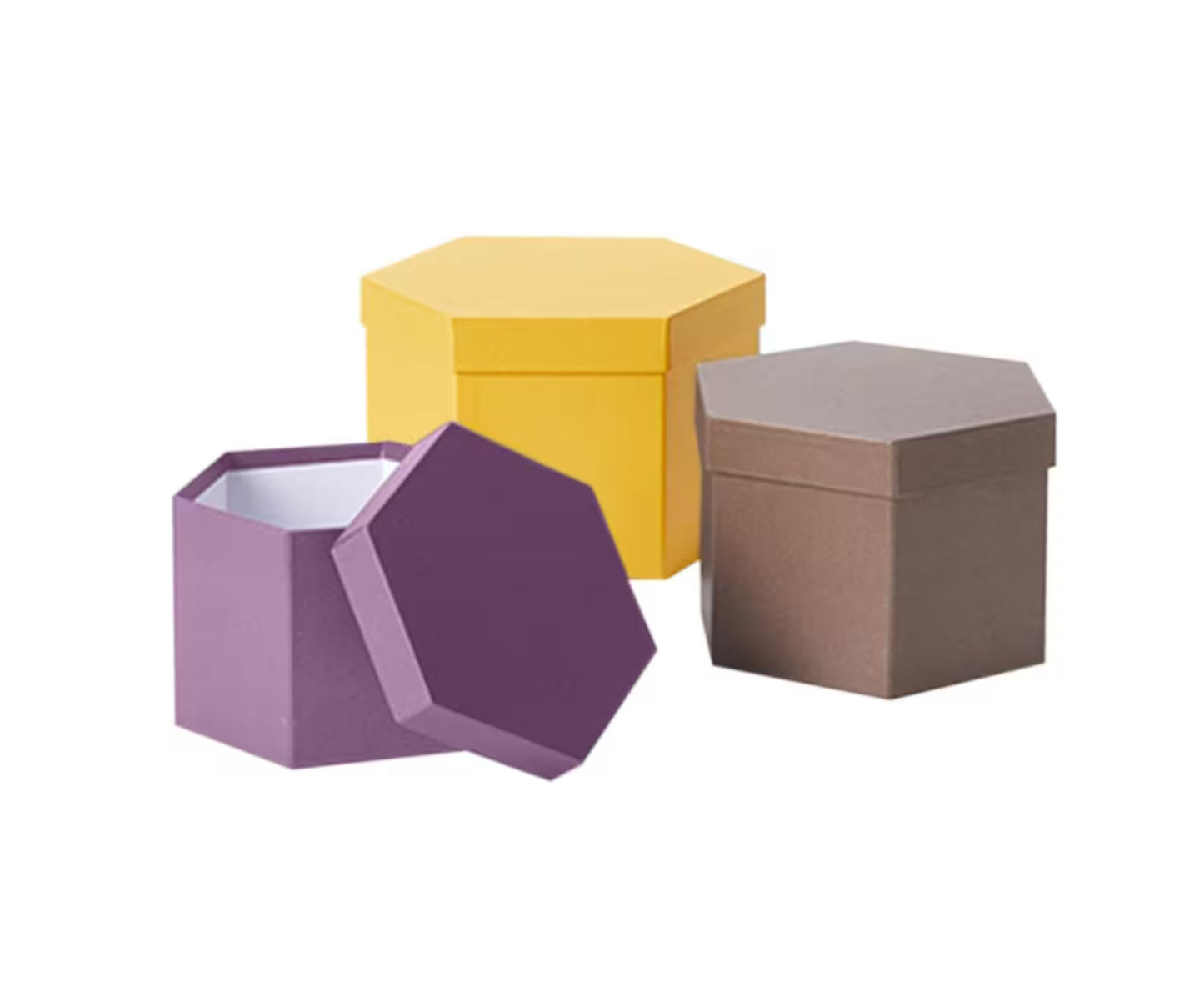 Hat Boxes Set Of 3 Hexagonal Storage Boxes, Brick Brown, Designer Flower Pot, Eco Friendly Matching Wrapping Paper & Ribbons Available