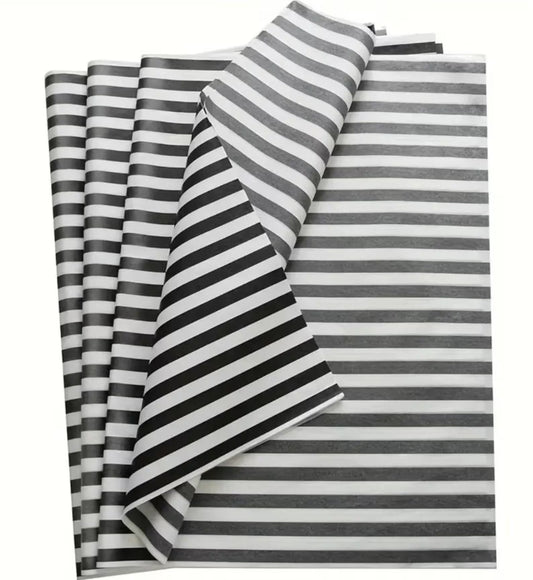 Tissue Paper Black & White Stripe Luxury Thick 18GSM Sheets Eco Friendly Full Size 75cm x 50cm 1-10 Sheets Folded