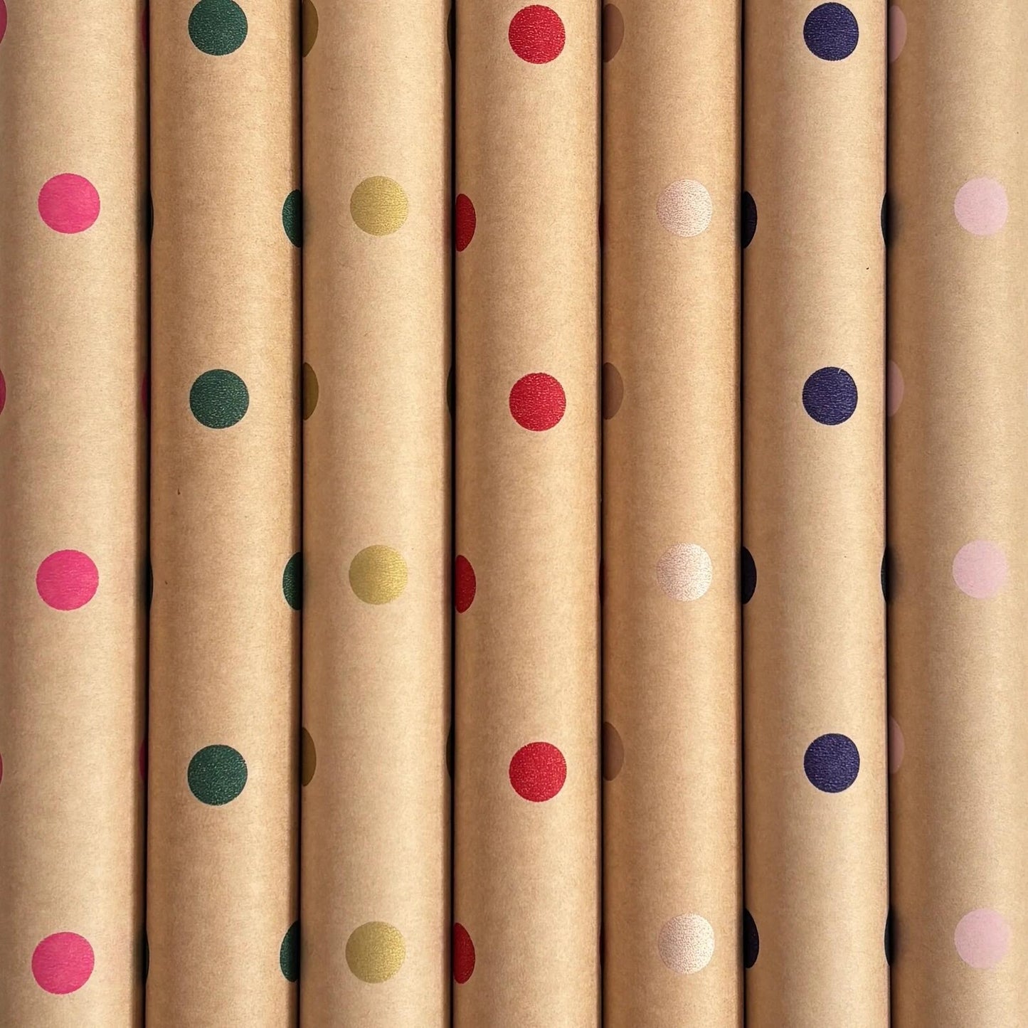 Wrapping Paper Polka Dot Spots (7 Colours) 50CM Wide Eco Friendly, 100% Recycled Kraft | Recyclable, Sustainable, Plastic Free Gift Wrap