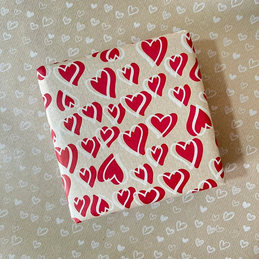 Valentine’s Day White Hearts Print Eco Friendly Gift Wrapping Paper, 100% Recycled & Recyclable Gift Wrap, Kraft, Sustainable Wrapping Paper