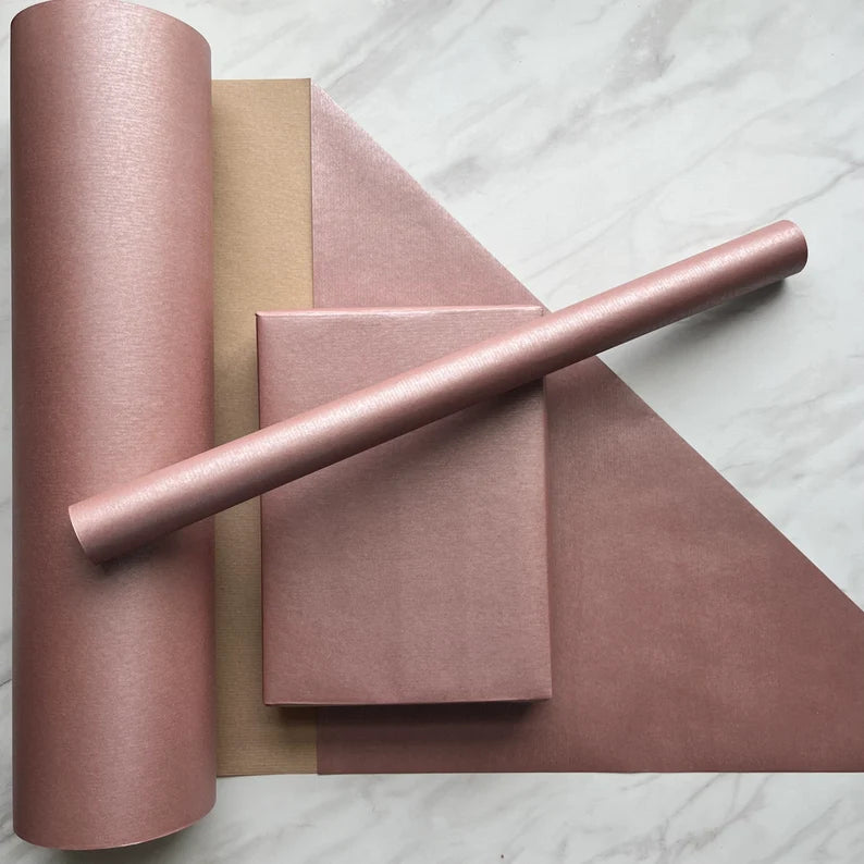 Pink Rose Gold Ribbed Christmas Eco Friendly Gift Wrapping Paper, 100% Recycled & Recyclable, Kraft Wrapping Paper